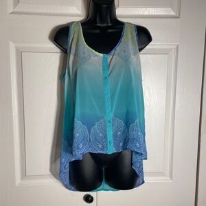 Candies Tank Top Womens M Y2K Turquoise Paisley Ombre High Low Fairycore Whimsey